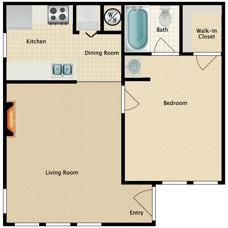 1 Bedroom 1 Bath Floor Plan 1